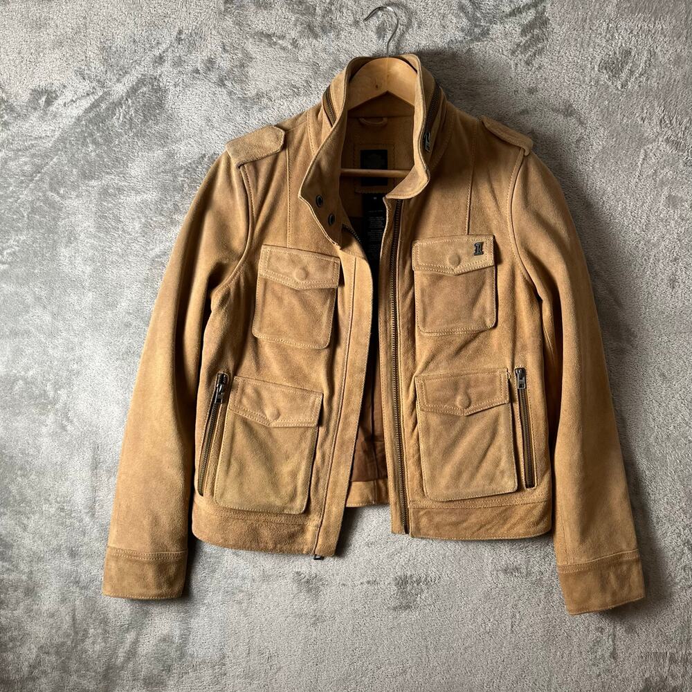 Harley Davidson Women’s Tan Leather Suede Moto Jacket Size M Biker Baddie Zipper - Picture 1 of 9